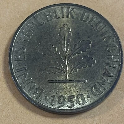 German 5 Pfennig 1950 D Coin Munich Germany Mint Brass Clad Steel 18.5mm KM#107 - Image 1 of 4