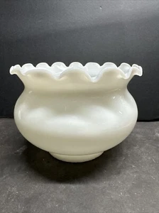 VINTAGE WHITE GLASS GAS SHADE- 4"FITTER - 7” WIDE - 5” DEEP WITH RUFFLE TOP NOS - Picture 1 of 12