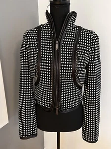 Armani Exchange AX Wool Moto Jacket Women’s Sz Small Black White Polka Dot FLAW - Picture 1 of 12