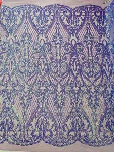 Heart Shape Sequins Fabric - Lavender  - 4 Way Stretch Damask Design Fabric Yard - Picture 1 of 4