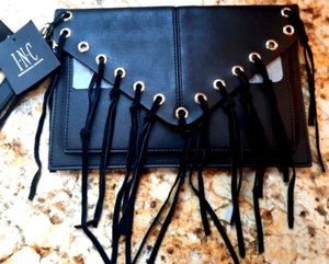 BLACK TASSELLED CLUTCH I.N.C. PURSE-NEW WITH TAGS - Picture 1 of 6