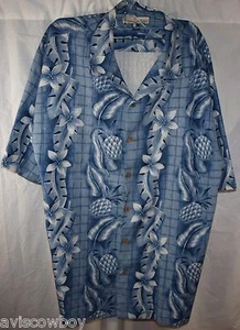 TOMMY BAHAMA Blue Habiscus Pineapple Hawaiian Aloha 100% Silk Shirt Men's L - Picture 1 of 5