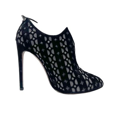 Alaia черный серый узор в полоску замши отверстие каблука ботинки ботинок 8/38 - Изображение 1 из 4