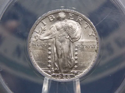 1928 "P" Standing SILVER Liberty Quarter 25c ANACS MS63 #400 BU Unc ECC&C, Inc. - Image 1 of 4