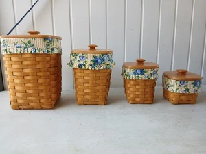 Vintage Longaberger Kanister Korb 4er Set mit Deckel Einlagen Schutz - Bild 1 von 9