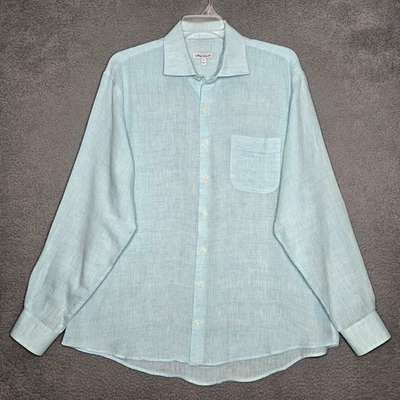Peter Millar 100% Linen Casual Button Up Shirt Men's XL Mint Green - Long Sleeve - Image 1 of 4