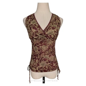Vintage Mesh Babydoll Tank Top M Red Brown Y2K Fairy Grunge Whimsigoth Sleeveles - Picture 1 of 10