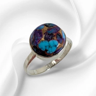Solid 925 Sterling Silver Women's Ring With Authentic Dahlia Copper Turquoise  - Image 1 of 4