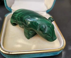 Vintage Malachite Green Stone Pig Miniature Figurine Carved 6cm L Collectable - Bild 1 von 5