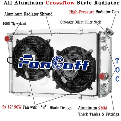 Fits 82-02 CHEVROLET S10 S-10 Blazer V8 Conversion 3 Row Radiator Shroud Fan AT - Image 1 of 4