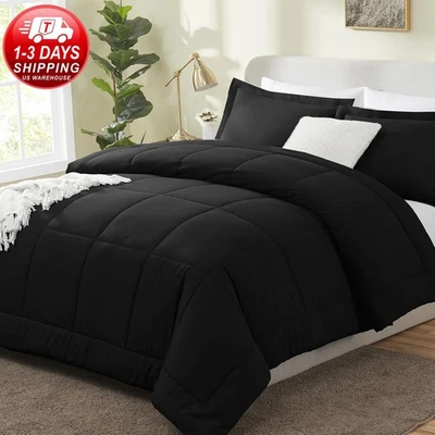 Juego De Funda De Edredón 3 Piezas Para Queen Size Cama En Oferta (Negra) NOVO EUA - Imagem 1 de 4