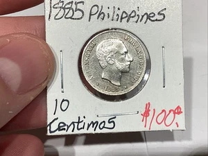 1885 Spanish Philippines 10 Centimos-Unc Lightly Cleaned - Picture 1 of 6