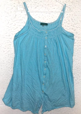 Lauren Ralph Lauren Women's L Blue White Striped Sleepshirt Gown Pajama Cotton - Image 1 of 4