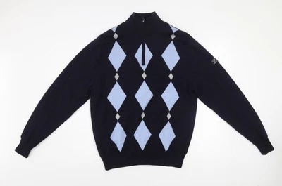 Cutter & Buck Men's Blue Argyle 1/2 Zip Wool Blend Jumper M - Image 1 of 4