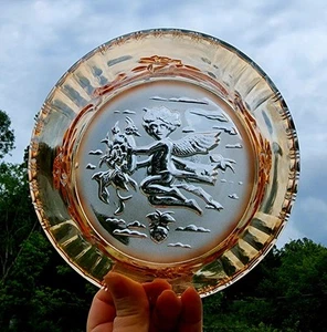 CARNIVAL GLASS UNKNOWN EUROPEAN DEEP BOWL CHERUB CUPID ROSES FROSTED INVERTED - Picture 1 of 14