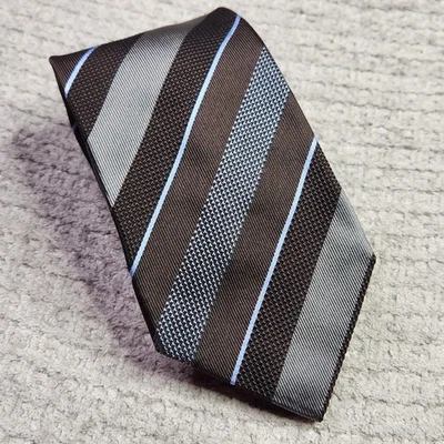 Gucci Tie Men's Brown Blue Striped Luxury Business Silk Italy 58 Long Repp - Image 1 of 4