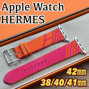 Hermes Nylon Apple Watch Band Rose Orange Simple Tour Jumping 38-42mm - Photo 1 sur 8