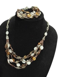 BRIGHTON Riviera Brown & Silver, Abalone & Wooden Beaded Necklace & Bracelet Set - Picture 1 of 12