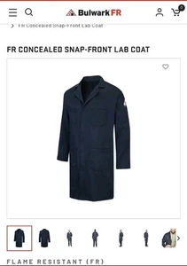 Bulwark FR Concealed Snap Front Mens Medium Dark Lab Coat NEW - Picture 1 of 10
