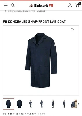 Bulwark FR Concealed Snap Front Mens Medium Dark Lab Coat NEW - Image 1 of 4