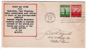 WWII Patriotic 1942 MacArthur WV First Day Post Office - Typed Cachet - Picture 1 of 2