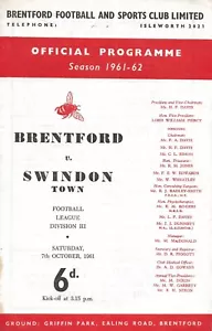 BRENTFORD V SWINDON TOWN ~ 7. OKTOBER 1961 ~ DIVISION DREI FUSSBALLPROGRAMM - Bild 1 von 1