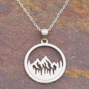 925 Sterling Silver MOUNTAINS Pendant Nature 18" 925 chain Necklace - Picture 1 of 3
