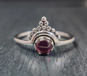 Anello corona granato rodolite tondo naturale argento sterling 925 regalo San Valentino - Foto 1 di 12