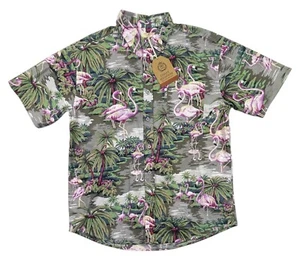 COAST HIGHWAY Shirt Men's Cotton Button-Up Flamingos Aloha Hawaiian BNWT Size L - Picture 1 of 16