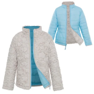 Rokka&Rolla Girls' Reversible Sherpa Fleece Puffer Jacket Teddy Sherpa Coat - Picture 1 of 45