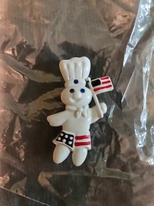 Pillsbury Doughboy Poppin'Fresh Enamel Covered Metal Red/white/blue Flag Magnet - Picture 1 of 3