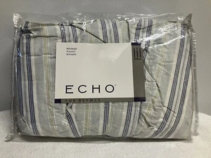 Echo Queen Bed skirt Stripe Blue Grey 50% Cotton Poly Blend New Vintage 14” Drop - Picture 1 of 8