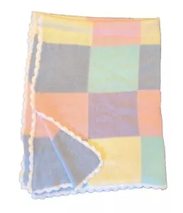 Vtg Pastel Block Baby Blanket Geoffrey Toys R Us Acrylic Knit Patchwork 95 Patch - Picture 1 of 7