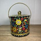 Vintage Retro Floral Daher Tin with Handle Tea Biscuit Embossed Flowers England