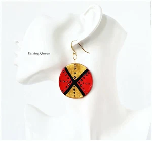 Red & Gold African Earrings Tribal Bohemian - Picture 1 of 3