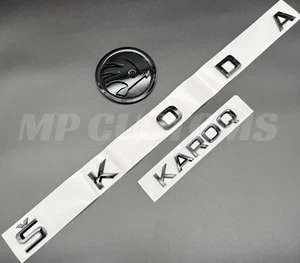 Skoda Karoq Full  Gloss Black Decal Badge Set 110mm (11cm) Bonnet & Boot Uk - Picture 1 of 1