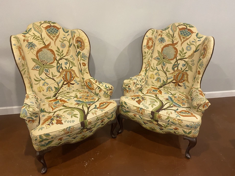 Pair Of Mary Webb Wood, Woodmark Originals Tree Of Life Queen Anne Style Crewel - Image 1 of 4