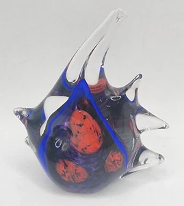 4" Hand Blown Glass Blue Red Angel Fish Paperweight Made In Poland Detailed - Picture 1 of 7