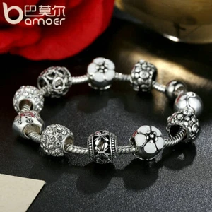 Christmas DIY European Silver Charms Bracelets Blue Murano CZ Bead For Women - Picture 1 of 22
