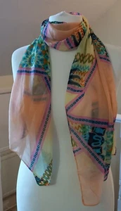  Chiffon Long Wide Scarf Shawl Wrap Stole Multicoloured Print Pattern - Picture 1 of 7