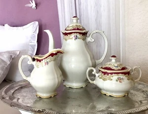 Antik Art Déco Porzellan Kernstück Zuckerdose Kanne Sahnegießer Hutschenreuther - Picture 1 of 12