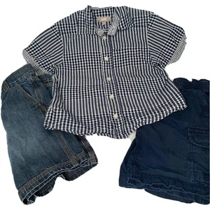 Jungen Outfit Größe 5 - blaues Hemd mit Knopfleiste, Jeansshorts & Cargoshorts - 3 Teile - Bild 1 von 10