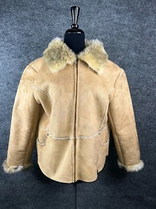 Vintage Y2K 90er LEI Mantel Jacke Boho Kunstfell Wildleder Sherpa XXL braun - Bild 1 von 13