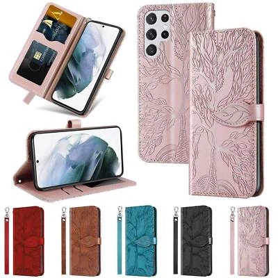 For Samsung Galaxy Wallet Leather Flip Phone Case With 2X Glass Screen Protector - Image 1 of 4
