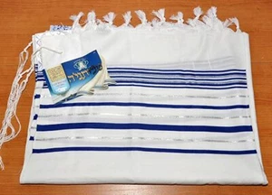 Tallit Gebetstuch Schurwolle blau silber Modell 45 - Bild 1 von 1