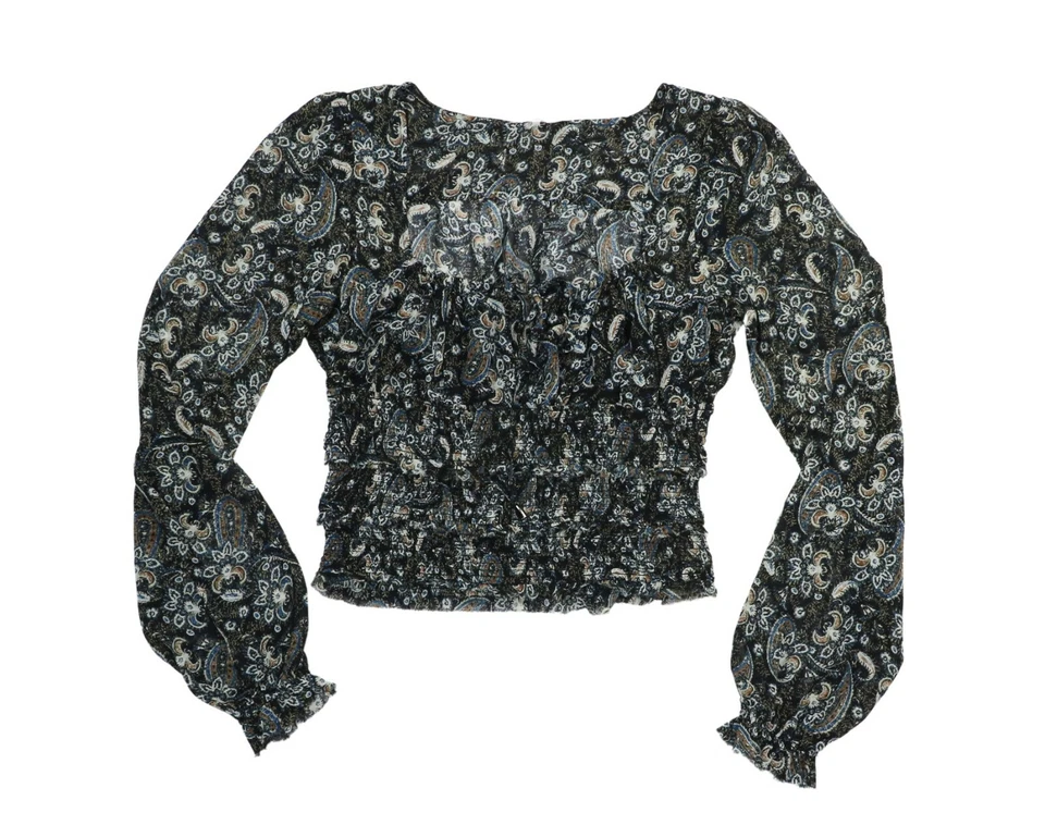 Free People Keyhole Square Neck Paisley Print Long Sleeve Top NWT - Image 1 of 1