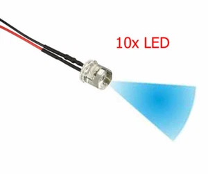 10x LED 5mm AZUL PLANO TOP 6-12 Voltios Terminado Soldado Iluminación Coche Policía THW - Imagen 1 de 1