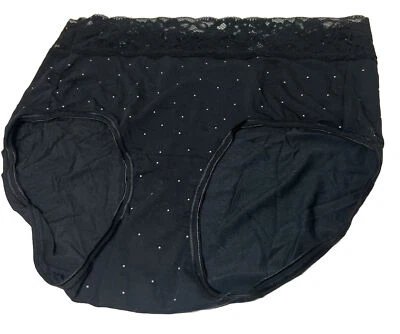 Soma Intimates Lace Brief Panties L Poetic Dot Black Stretch Lace Waist  - Image 1 of 4