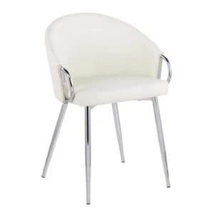 Lumisource Dining Chair 17.5" White Faux Leather Seat w/ Silver Metal Frame - Picture 1 of 4