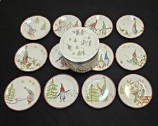 NEW Pottery Barn 12 GNOMES OF CHRISTMAS APPETIZER Plates In Box 7.2"